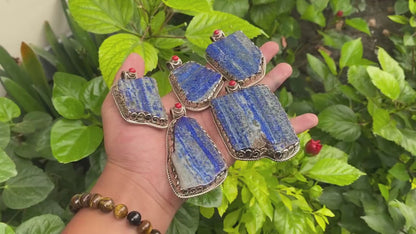 Earthy Style Raw Lapis Pendant adorned with Red coral and Tibetan Silver, Unique pendant for Daily wear, Handmade Floral Design, Positivity.