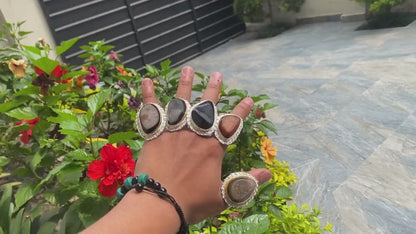 Two toned adjustable ring adorned with Duzy Agate, Aesthetic Ring, Antique Ring.