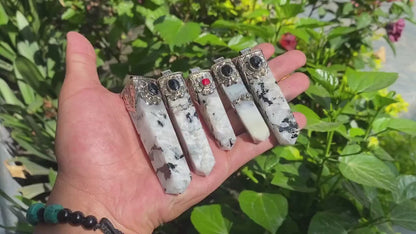 Natural Moonstone Pendant, Pointed Pendant, Handmade Unisex Pendant, Onyx and Coral adorned Pendant, Healing pendant, Daily wear pendant.