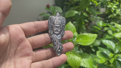 Buddha Leaf Tibetan Silver Overlay Brass Pendant | Tibetan Buddha Head Pendant, Tibetan Buddhist Jewelry, Buddhist Amulet, Religious Jewelry
