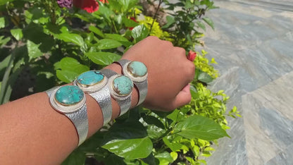 Adjustable Natural Turquoise adorned Bracelet, Two Toned Bracelet, Silver and Gold overlay Bracelet, Unisex Bracelet.