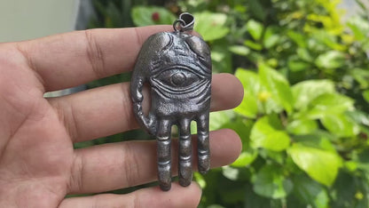 Large Hamsa Tibetan Silver Overlay Unisex Pendant, Brass pendant, Daily Wear, Hand of Fatima Amulet, Spiritual Pendant.