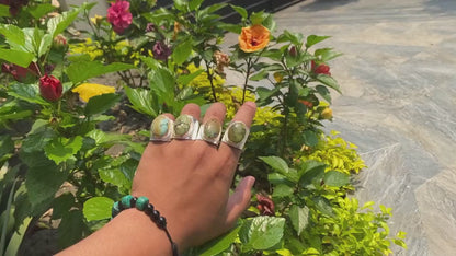 Bohemian Bliss: Adjustable Turquoise Two Tone Ring, Gold and Silver overlay over brass, Aesthetic Ring, Hammered ring.