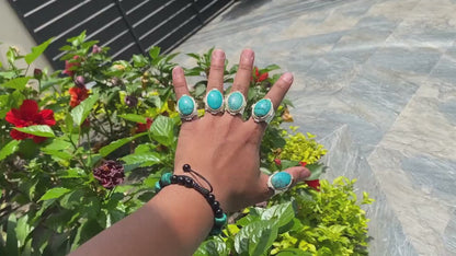 Nepal's Finest: Aesthetic Turquoise Women's Ring, Adjustable Unisex Ring, Antique Ring, Hippie Fashion, Two tone Ring.