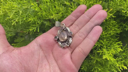 Smokey Quartz Pendant for positivity and healing, Handmade aesthetic floral design for daily wear, Unique hammered piece, Natural Gemstone.