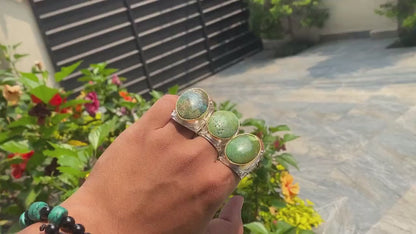 Aesthetic Adjustable Hammered Turquoise Ring with Gold and Silver Overlay, Two Tone Ring, Hippie Ring, Unisex Ring.