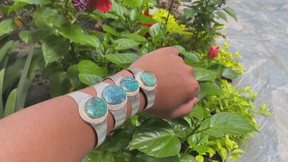 Gold with Silver Two Tone Natural Turquoise Hippie Bracelet, Cuff Bracelets, Bracelet for Calmness, Gift ideas, Gemstone adorned Bracelet