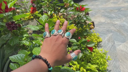 Oval shaped Natural Turquoise Ring, Adjustable two tone Ring, Handmade Ring, Hammered Ring, Gift for her.