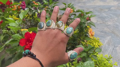 Adjustable Handmade ring adorned with Natural Turquoise, Hammered Ring, Gift Ideas, Women Ring.