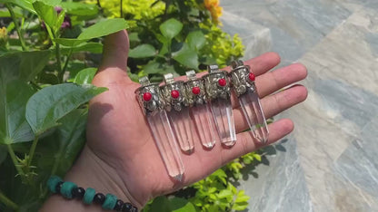 Aesthetic handmade Crystal Pendant, Pointed Pendant for daily wear, Antique Pendant, Handcrafted pendant, Coral adorned pendant.