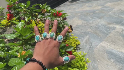 Ethereal Elegance: Oval Natural Turquoise Adjustable Ring, Aesthetic Ring, Hippie fashion.