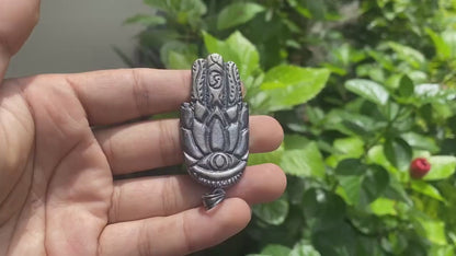 Holy Hand of Fatima Silver Overlay Brass Pendant, Hamsa Jewelry, Spiritual Pendant, Protection Charm, Lucky Amulet, Hand Jewelry.
