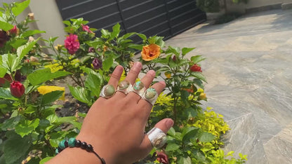 Adjustable Turquoise adorned Two Tone Ring, Silver & Gold Overlay, Natural Turquoise, Hammered Ring, Bohemian Jewelry.