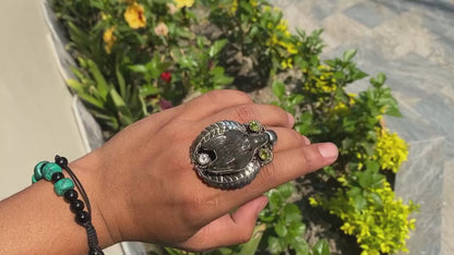 Wolf Head Rings: Symbolic Animal Skull Jewelry, Adjustable Ring, Crystal ring, Tibetan silver ring.
