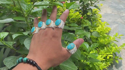Natural Turquoise adorned Two Tone Ring, Adjustable two tone Ring, Brushed Gold and Silver overlay over Brass, Aesthetic Ring, Boho Fashion.