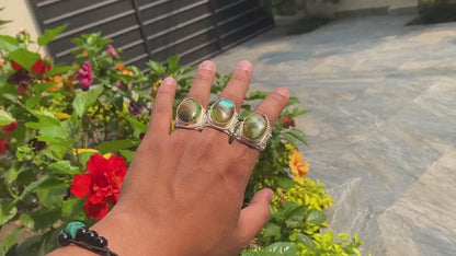 Natural Turquoise adorned Adjustable Ring, Gold and Silver overlay over Brass, Aesthetic Ring, Gift for her.