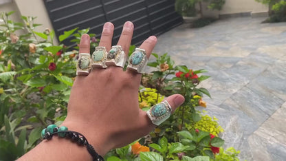 Artistry From Nepal: Handmade Turquoise Hippie Ring, Adjustable Ring, Hammered Ring, Two Tone Ring.