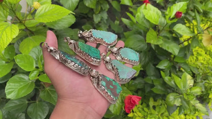 Artisan Crafted Raw Chrysocolla Pendant: Unique Boho Chic Accessory, Healing & Stylish Gift,  Handmade with Floral Design, Natural Gemstone.