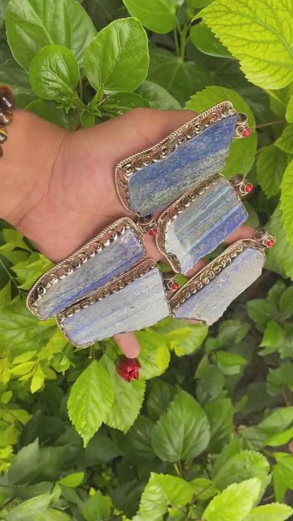 Collectible Artisanal Pendant with Lapis, Coral & Hammered Silver - Unisex Floral Design, Unique Pendant, Handmade design, Statement piece.