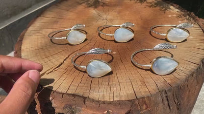 Natural Sea Shell Bracelet, Hammered Leaf designed Bracelet, 2 tone Silver and Gold overlay over brass bracelet for Daily Wear, Adjustable.
