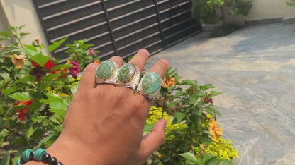 Handmade Hammered Turquoise Ring, Adjustable Ring, Aesthetic Ring, Unisex Ring, Two Tone Ring, Gold and Silver overlay over Brass.
