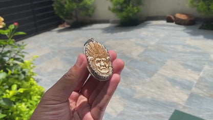 Indian Chief Head Carved on Buffalo Bone, Unique Bone Pendant, Tibetan Silver Pendant, Boho fashion, Unisex pendant for daily wear.