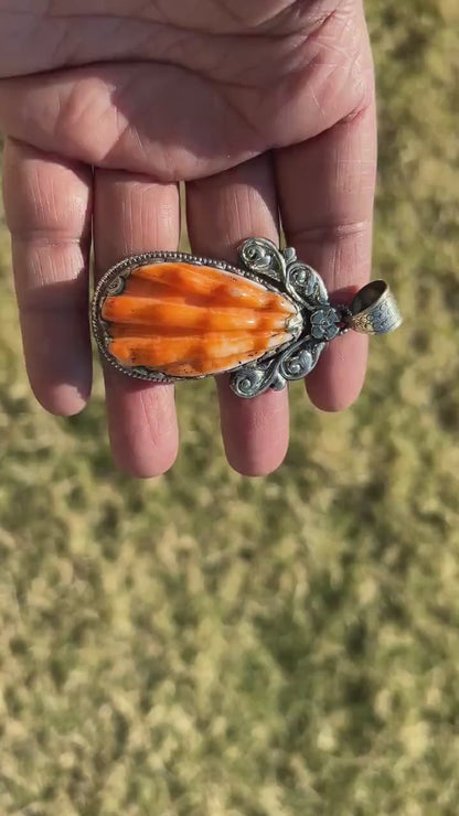 Spiny Oyster Handcrafted Tibetan Silver Pendant, Nature Crafted, Desert Sea Gem, Oceanic Ornament, Ocean Jewel, Ocean Inspired Jewelry