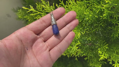 Aesthetic Drop Pendant, Floral design on Tibetan Silver adorned with  Raw Lapis, Boho inspired , Pendant for every occasion, Unique Gift.