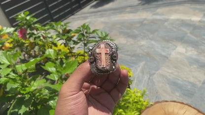 Cross Carved on Buffalo Bone, Adjustable Tibetan Silver Ring, For Daily wear, Bone carved Ring.