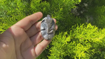 Hand Carved Elephant in Tibetan Silver Overlay Brass Pendant | Cute Elephant Pendant, Unique Pendant, Daily Wear, Animal Lover's Pendant.