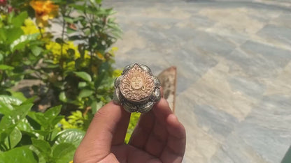 Meditating Buddha Ring Carved on Buffalo Bone, Big Tibetan Silver Ring, Adjustable Ring.