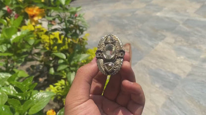 Big Adjustable Floral Designed Ring, Hammered Ring, Antique Collection.