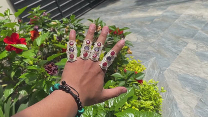 Natural gemstone adorned ring, Handmade Ring, Hammered texture Ring, Calming ring, Two toned Ring, Ruby and Amethyst ring.