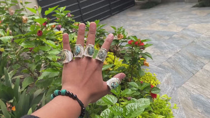 Ethnic Charm: Nepali Turquoise adorned Two-Tone Ring, Handcrafted Ring, Gift ideas.