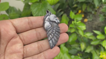 Hand Carved Winged Horse Silver Overlay Pendant, Graceful Pendant, Winged Pegasus, Horse Jewlery, Animal Lovers Jewlery, Horse Accessory.