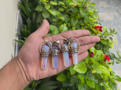 Opalite Pendant: Bohemian Charm with Emotional and Spiritual Benefits, Hammered Tibetan Silver, Unique Tibetan Pendant, Perfect Unisex gift.