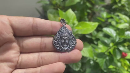 Small Buddha Head Leaf Tibetan Silver Overlay Brass Pendant | Buddhist Jewelry, Pendant for Meditation, Prayer Jewelry, Hand Carved.