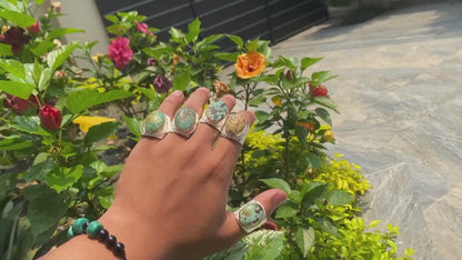 Crafted with Love: Adjustable Turquoise Hammered Ring with Silver & Gold Overlay, Aesthetic Ring, Unisex Ring.