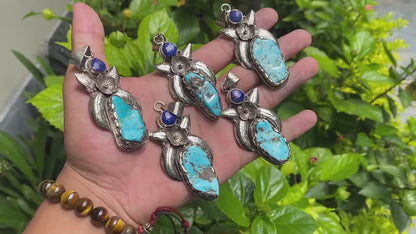 Turquoise Elegance: Unique Turquoise Pendant for Daily wear adorned with Lapis and Tibetan Silver, Trendy Turquoise Pendant , Perfect Gift.