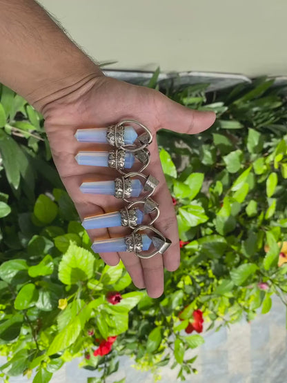 Handmade Natural Opalite Pendant: Boho Vibe with Healing Energy, Unisex Pointed Pointed, Floral details, Positivity, Unique Aesthetic charm.