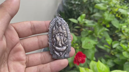 Holy Devotion: Lady of Guadalupe Tibetan Silver Overlay Pendant, Engraved and Hammered Jewelry, Unisex, Spiritual Pendant, Healing Jewelry