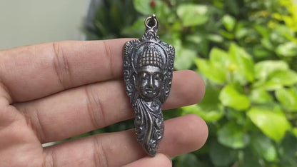 Tibetan Silver Overlay Brass Buddha Head Pendant, Buddhist Jewelry, Tibetan Pendant, Unique Jewelry, Lucky Amulet, Daily Wear, Unisex wear.