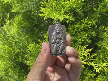 Divine Hanuman: Sacred Carving , Traditional Pendant, Healing Pendant, Pendant for Positivity, Hammered design, Unisex.