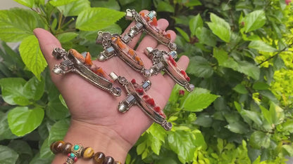 Unique Spiny Orange Oyster & Tibetan Silver Cross Pendant - Boho Chic Jewelry, Daily wear Pendant, Unisex Pendant,  Gemstone Pendant.