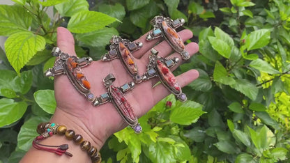 Handmade Boho Pendant - Spiny Orange Oyster & Tibetan Silver Cross, Unique Cross Pendant, Unisex Pendant, Daily wear Durable pendant.